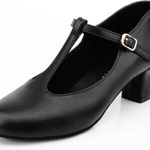 Women’s Leather Ballroom Dance Shoes T-Strap Latin Salsa Tango Flamenco